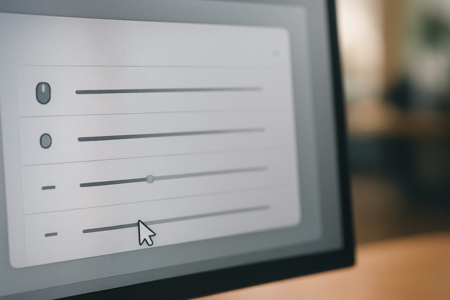 Illustration of a pointer settings slider beside a hand