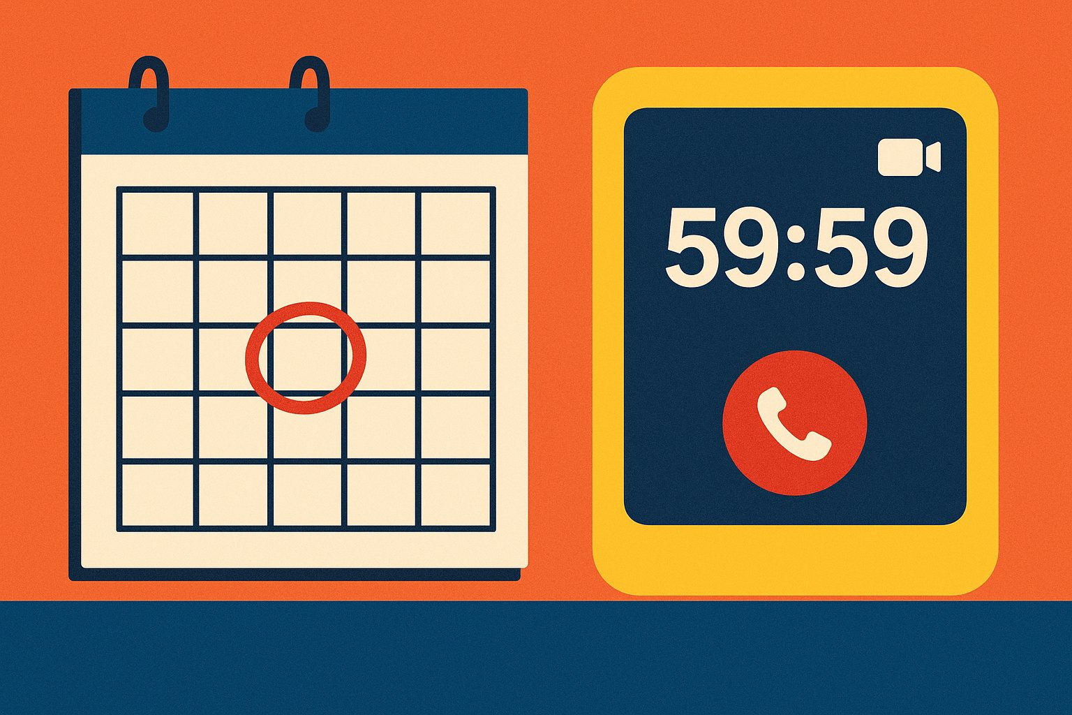 A calendar with one afternoon circled in red next to a call timer frozen at 59:59