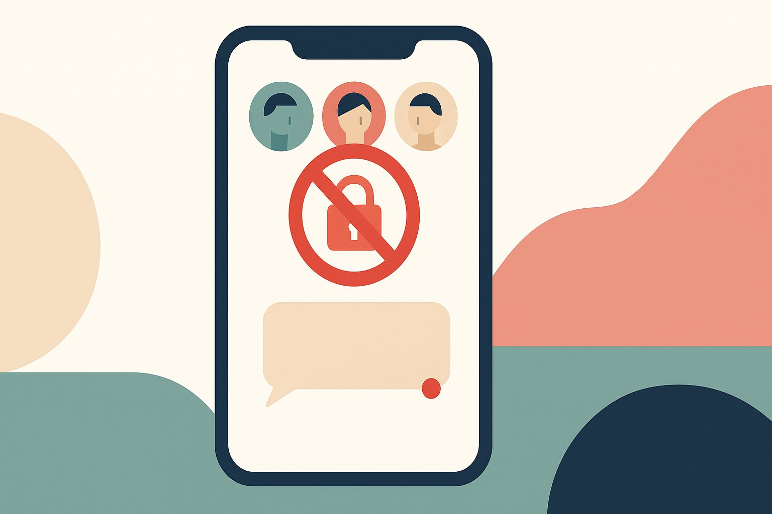 A group chat with a crossed-out padlock over the avatars